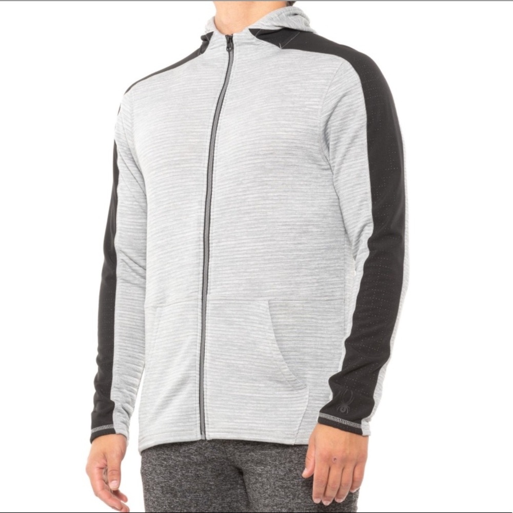 🆕🕷Spyder Full-Zip Hooded Moisture Wicking jacket Gray & Black Sz Medium